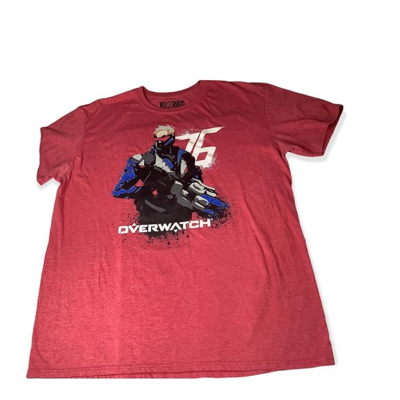 T-Shirt Red Overwatch Graphic Tee Shirt Hero Soldier 76 - Picture 1 of 4